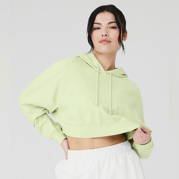 ALO Yoga Tops - ALO Yoga Double Take French Terry Crop Hoodie in Iced Green Tea - M